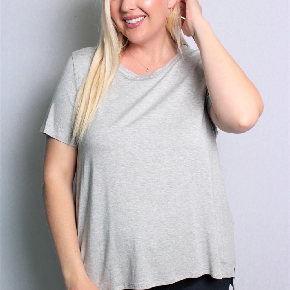 Solid gray short sleeve top.  Really soft material.